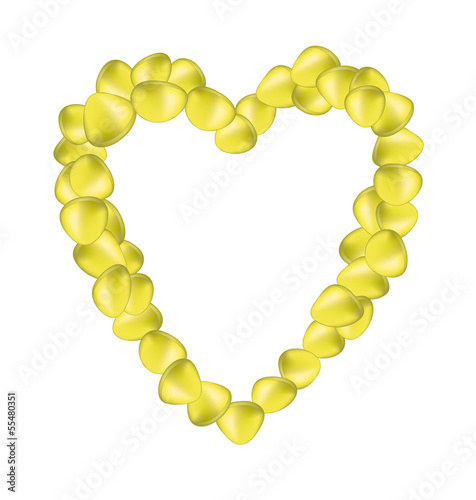 Yellow rose petals in shape of heart
