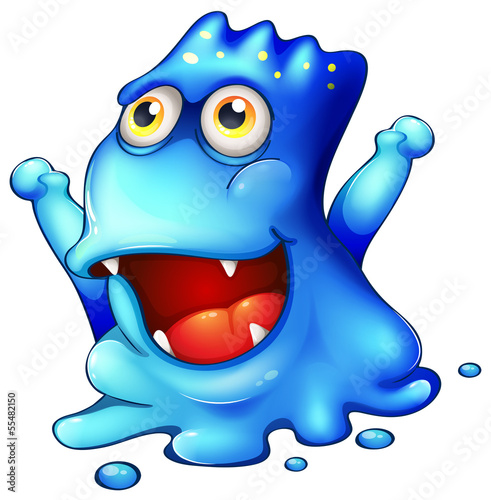 An excited blue monster