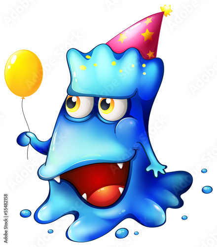 A blue monster celebrating