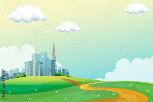 Hills across the tall buildings