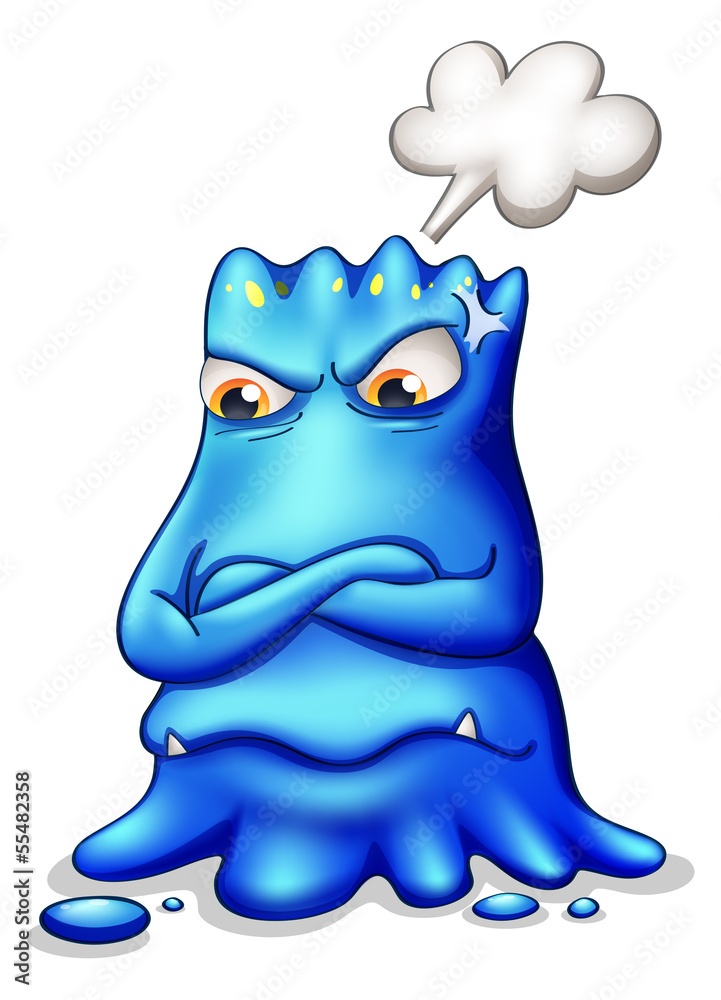 Fototapeta premium A frustrated blue monster with an empty callout