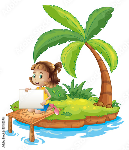 A girl at the island with an empty signage