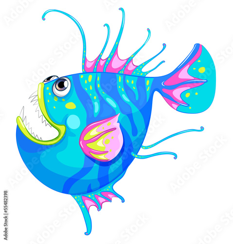 A colorful fish with a big mouth