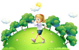 A girl running above the hill