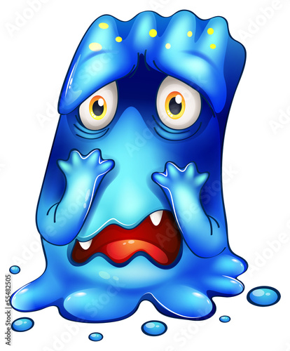 A horrified blue monster