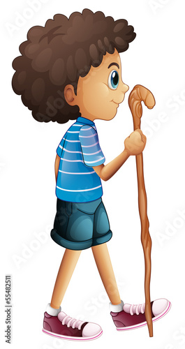 A young boy hiking