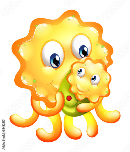 A yellow monster with a child