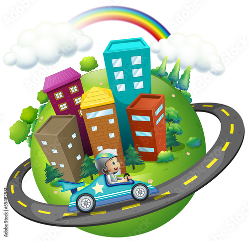 A boy travelling around the city