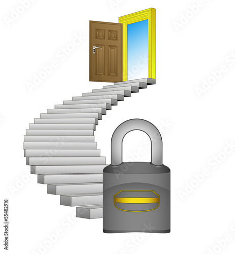 spiral stairway with padlock security concept vector