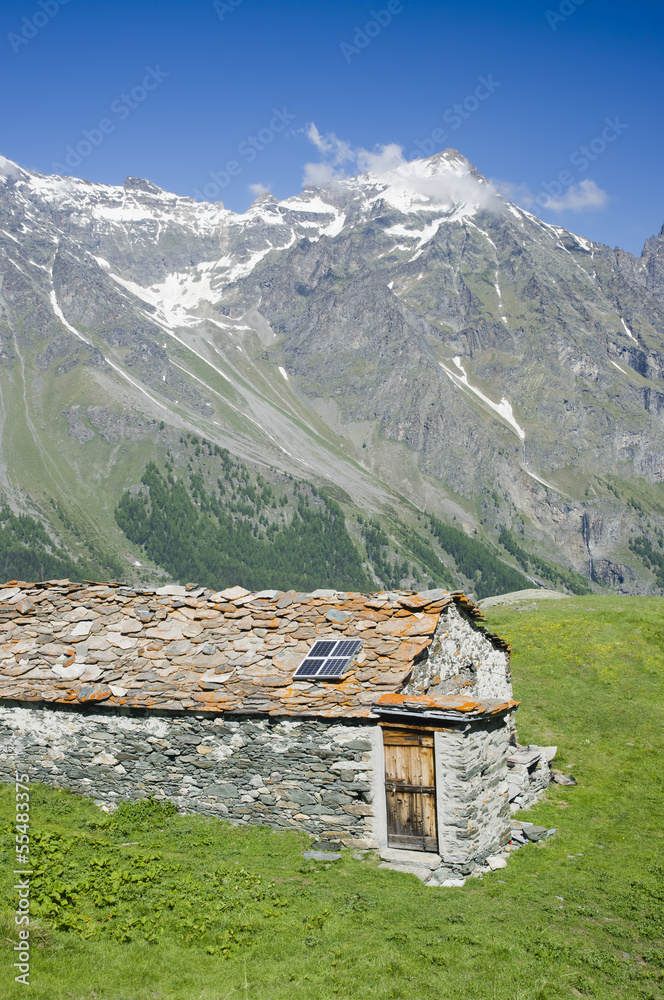house of stone in Aosta valley Italy Alps