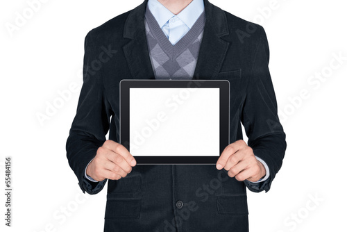 Person showing blank digital tablet