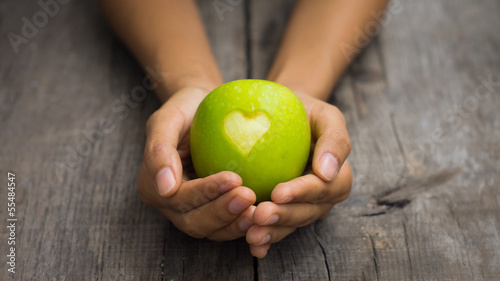 Green Apple with engraved heart