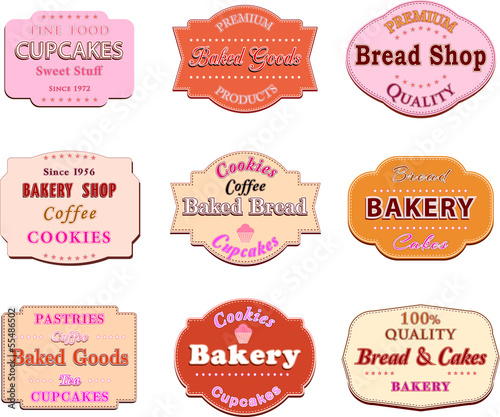 Collection of vintage retro bakery logo badges and labels