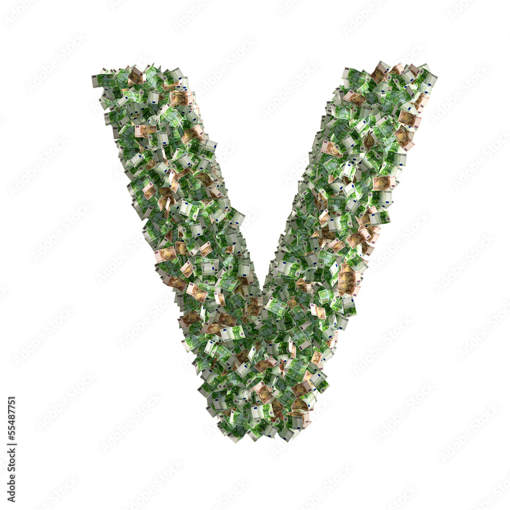 Letter V made from Euro banknotes Letter V made from Euro banknotes