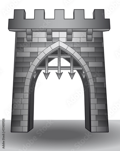 isolated medieval castle gate on ground vector
