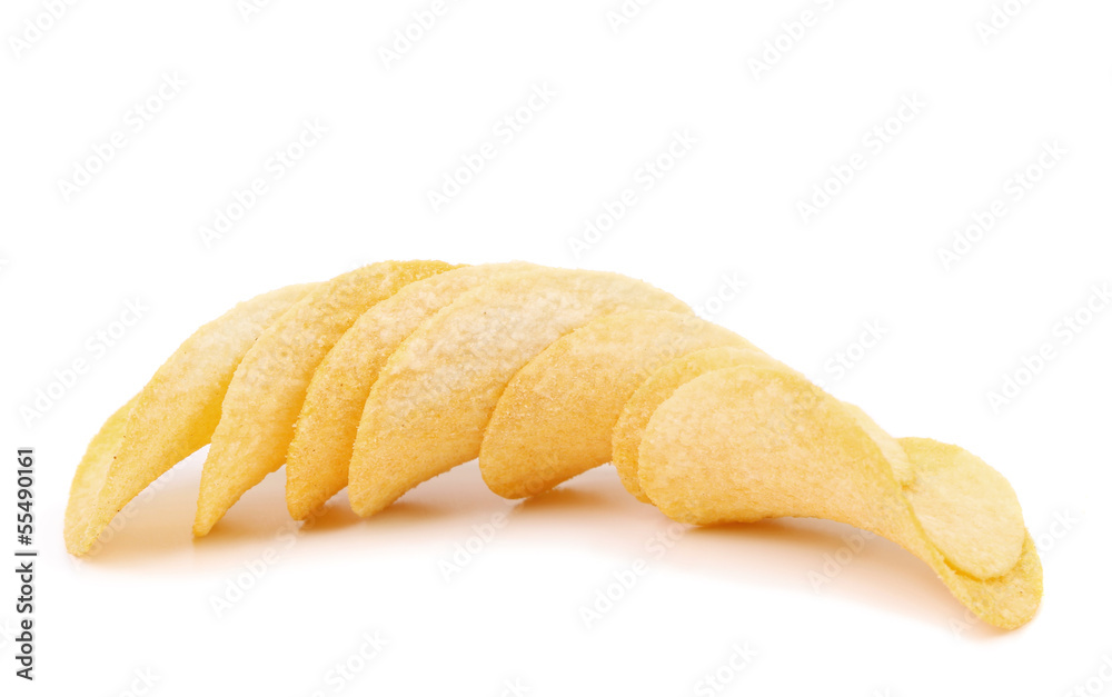 Row of potato chips. Row of potato chips.