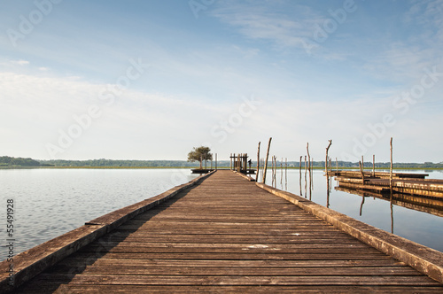 wooden pier on Soustons lake, France