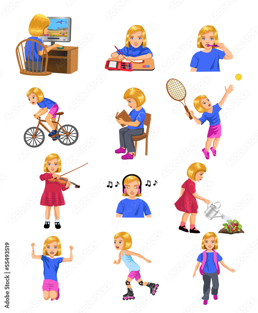 girl doing different activities girl doing different activities