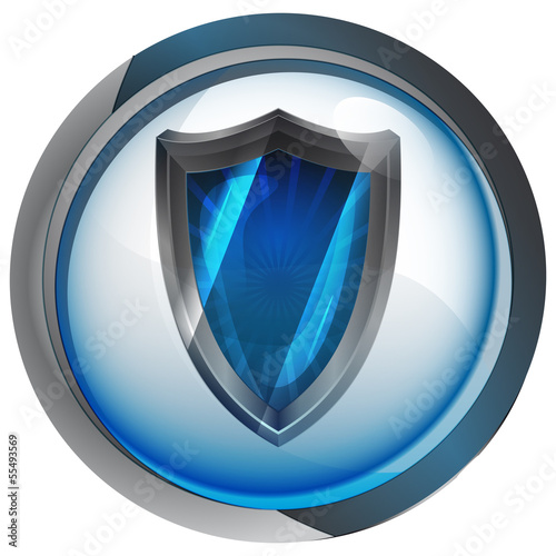 anti virus shield in shiny glass circle button vector