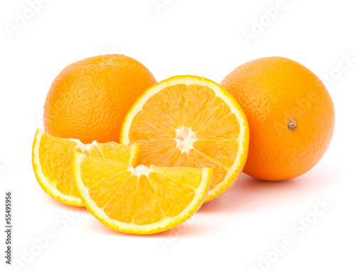 Sliced orange fruit segments  isolated on white background