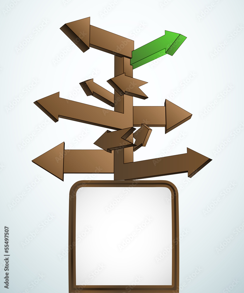 Obraz premium brown wooden signpost with blank label and direction vector