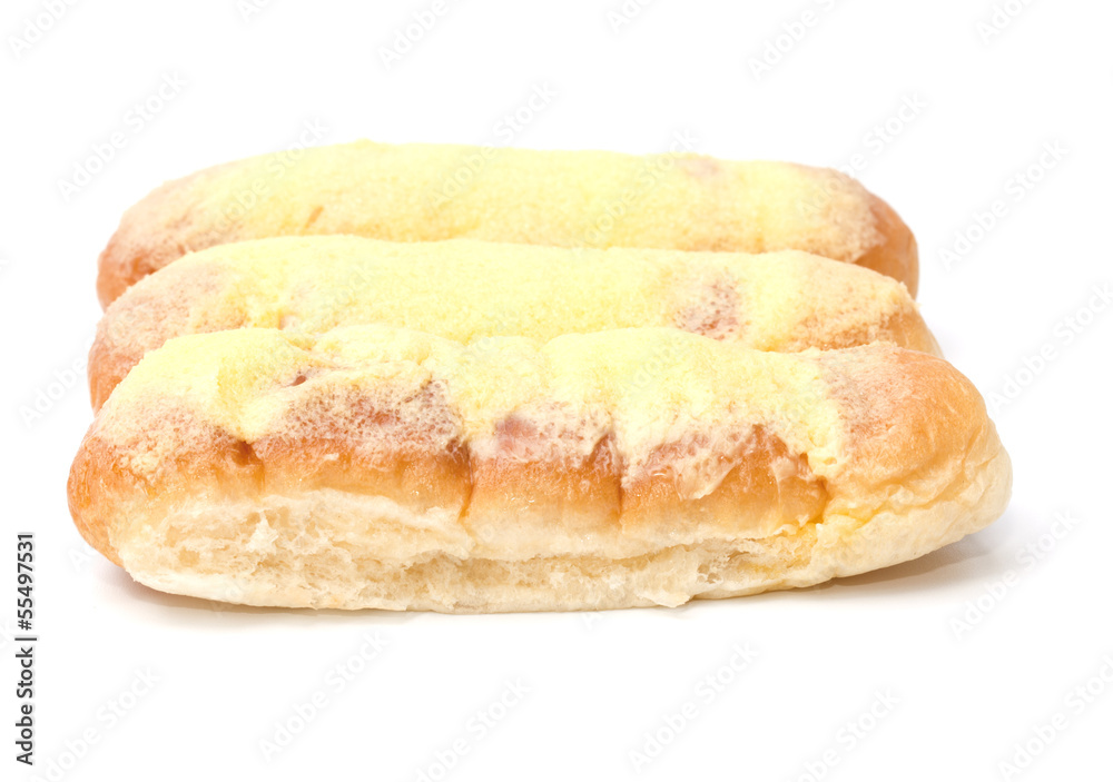 Sweet bread with butter and sugar isolated