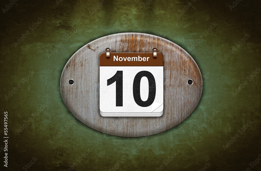 Old wooden calendar with November 10.