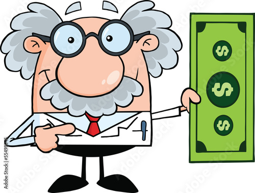Scientist Or Professor Showing A Dollar Bill