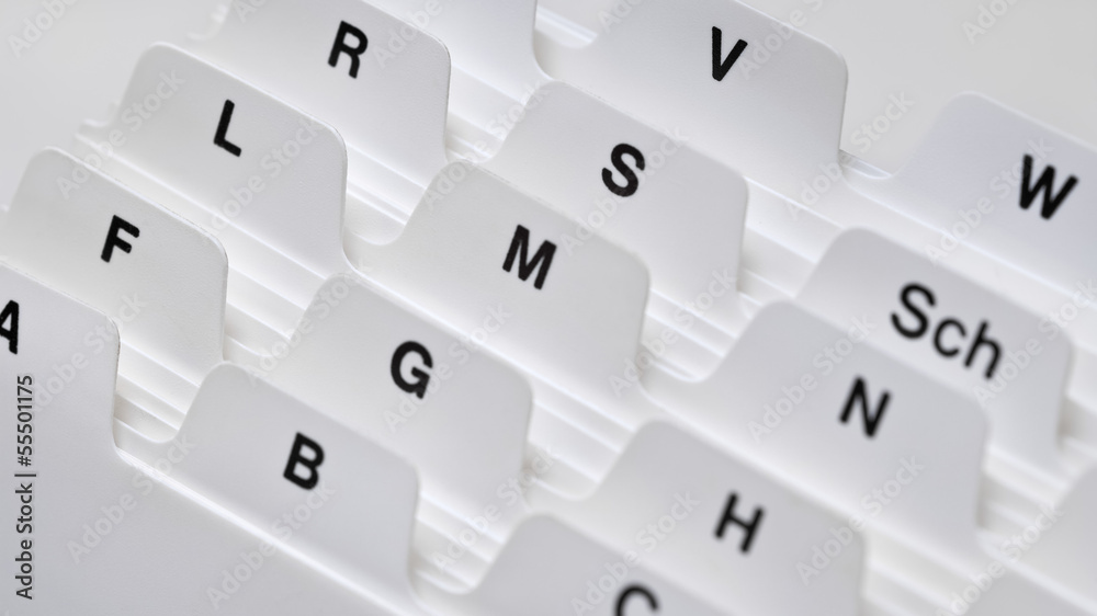 Fototapeta premium Kartei, Alphabetisches Register, Adresskarten