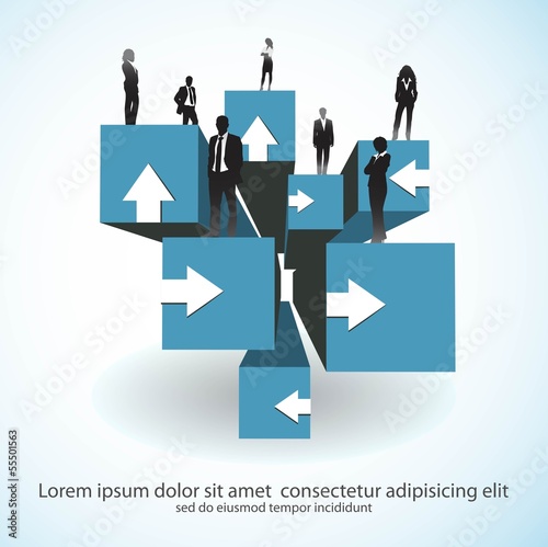 Template of a group of business and office people on 3d cubes