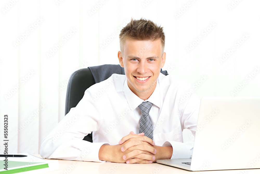 Naklejka premium Portrait of young businessman working in office