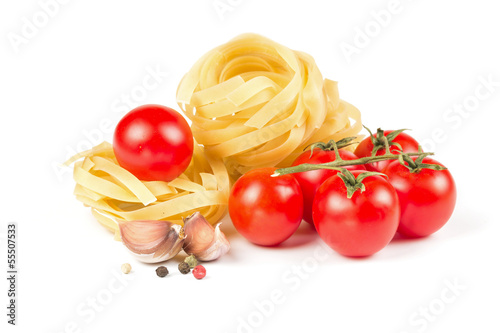 Noodle nest with cherry tomatoes