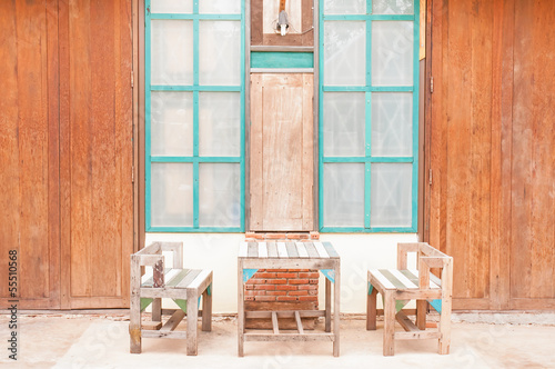 old vintage wooden chair and table