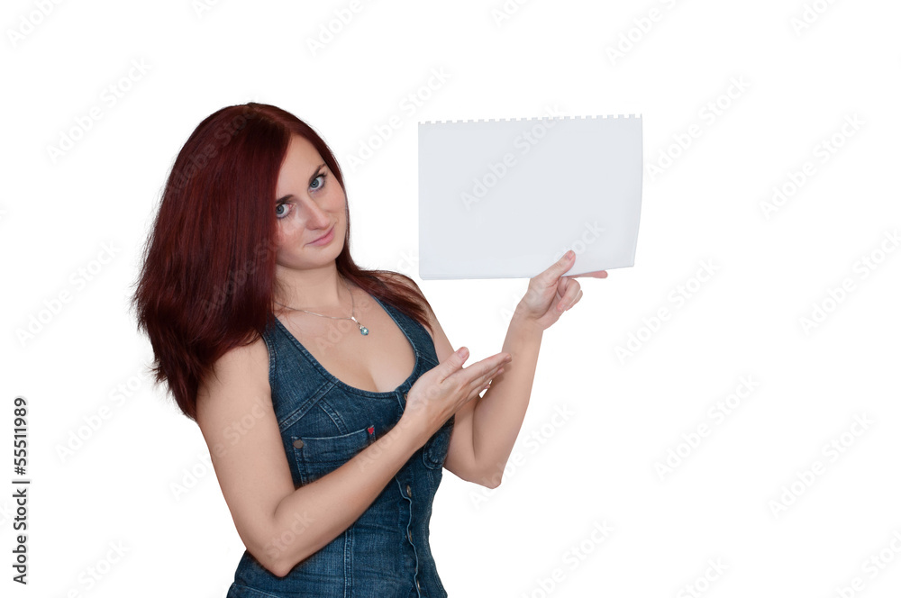Happy woman showing blank signboard Happy woman showing blank signboard