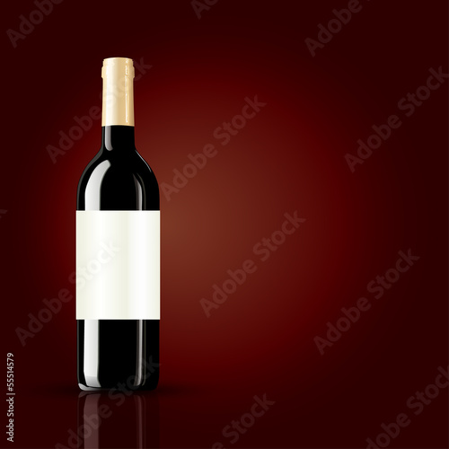 Bottle of wine on red background. Vector illustration.