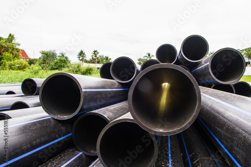 HDPE pipe for water supply at construction site photo