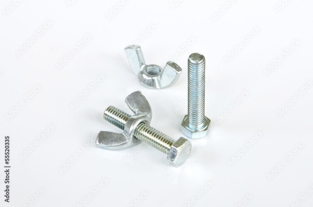 Close-up of various steel nuts and bolts Close-up of various steel nuts and bolts