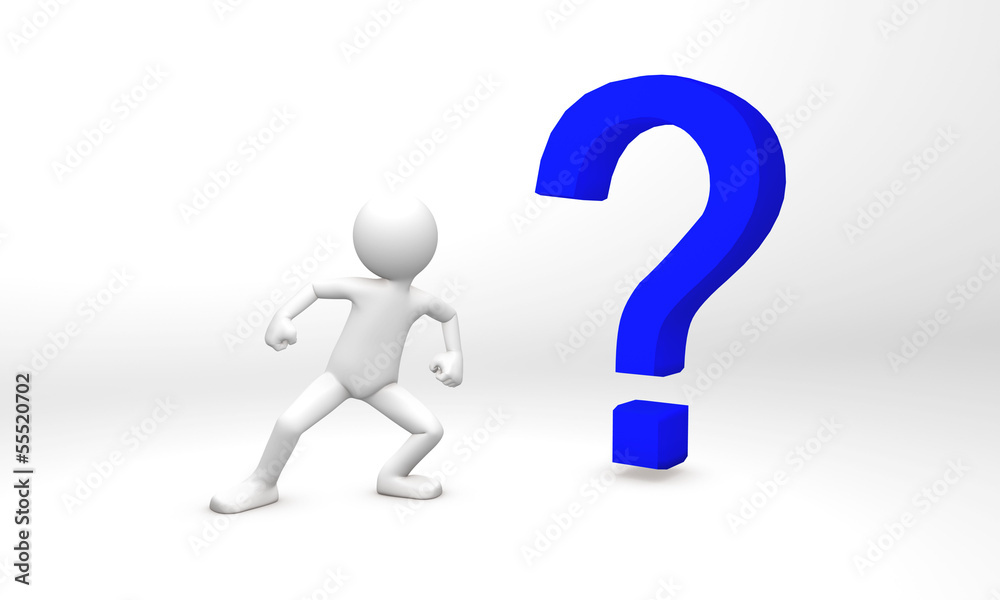 3d human ready to fight with question mark 3d human ready to fight with question mark