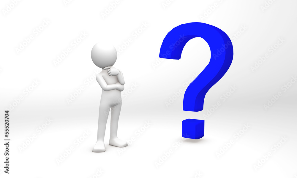 3d human stand next to a blue question mark 3d human stand next to a blue question mark