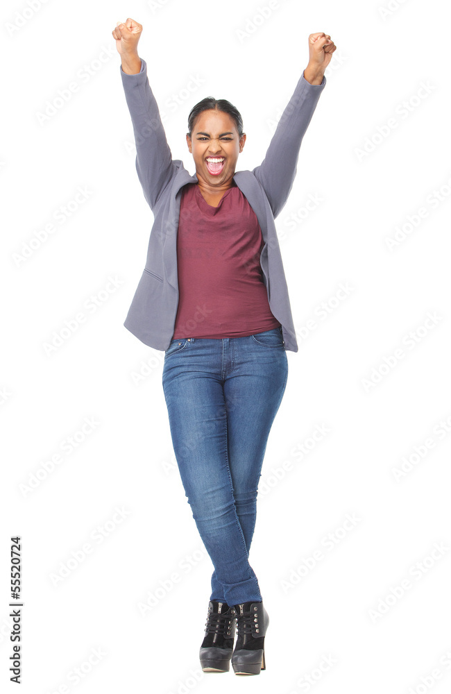 Portrait of an attractive young woman with hands raised Portrait of an attractive young woman with hands raised