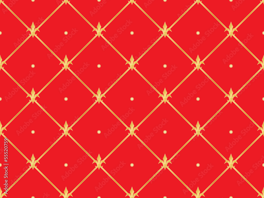 red seamless pattern with golden royal lilies