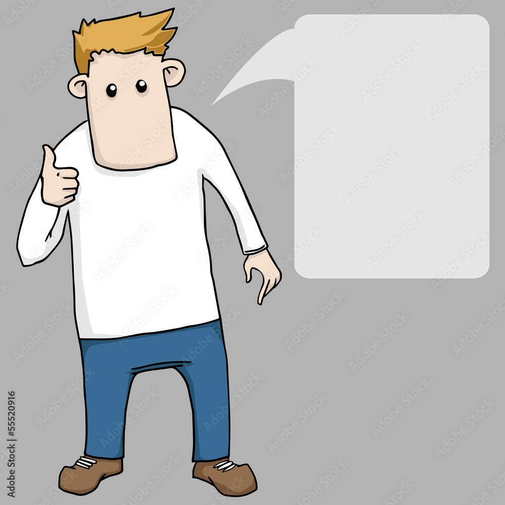 cartoon boy giving thumbs up with spech bubble