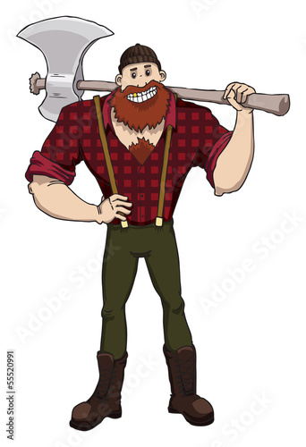 woodcutter with red shirt and a huge axe, vector