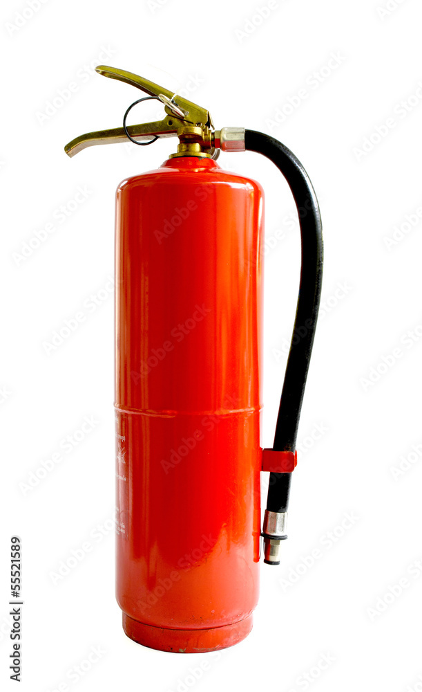Chemical fire extinguisher isolated on white background, with cl