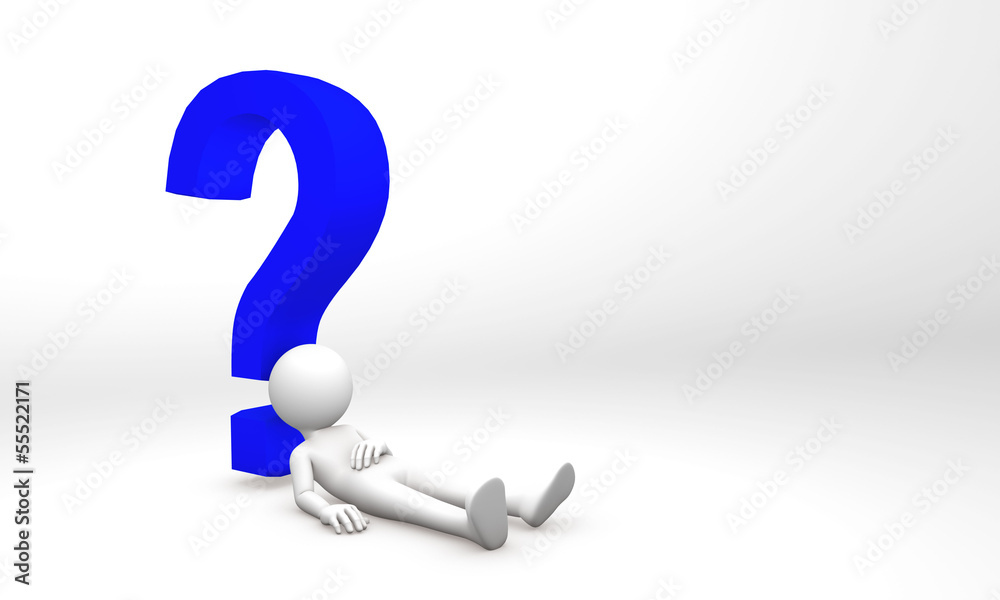 3d human knocked out under question mark 3d human knocked out under question mark
