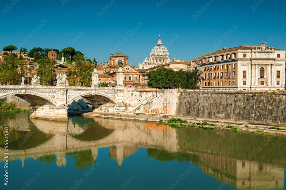 Roma, San Pietro cathedral with bridge and Tevere river