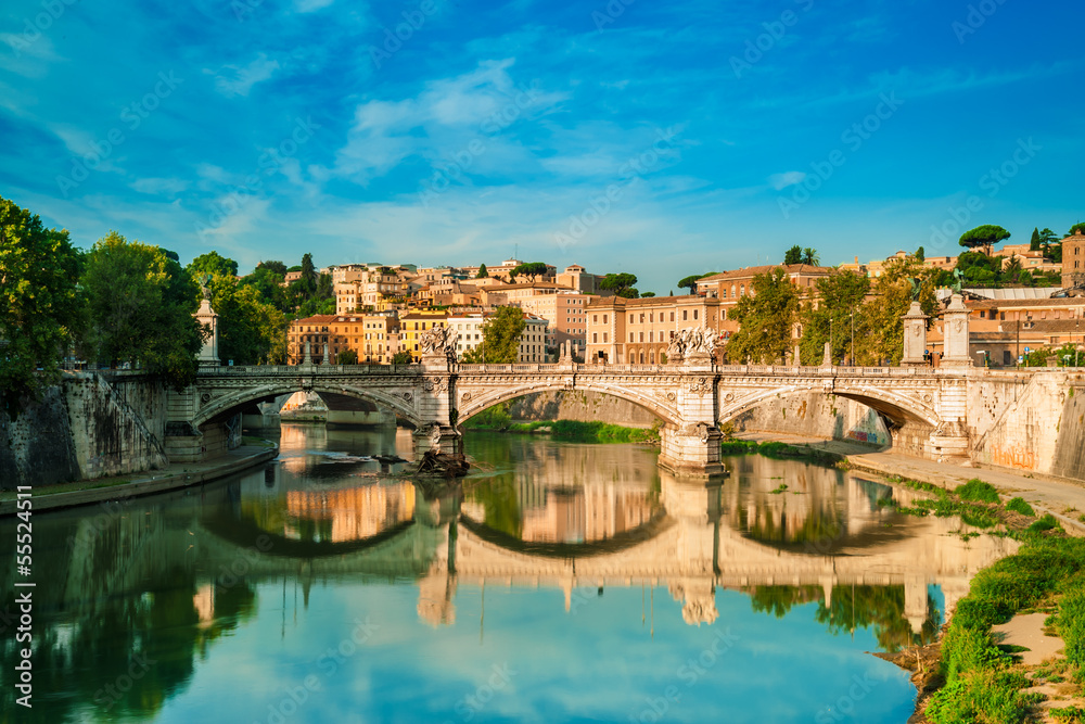 Roma, beautifull  view with Bridge and Tevere river