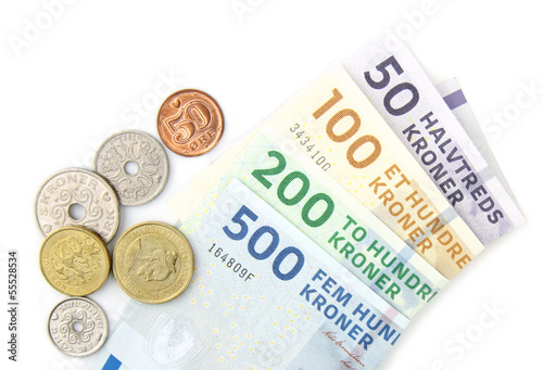 Danish kroner, coins and folded banknotes