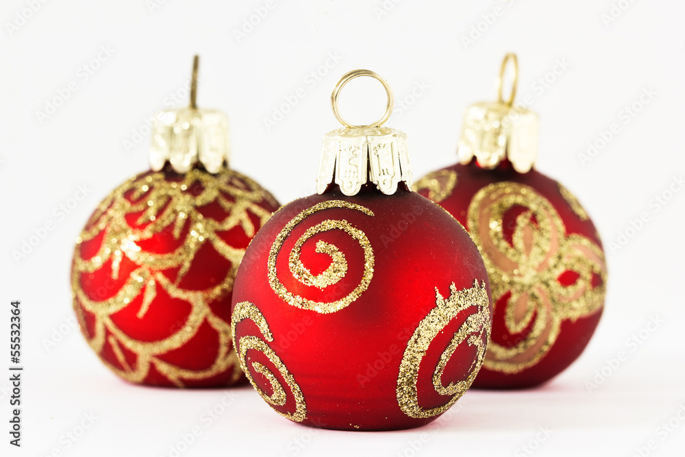 Christmas: Red and golden Christmas ornaments