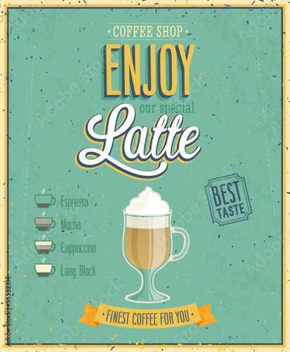 Vintage Latte Poster. Vector illustration.